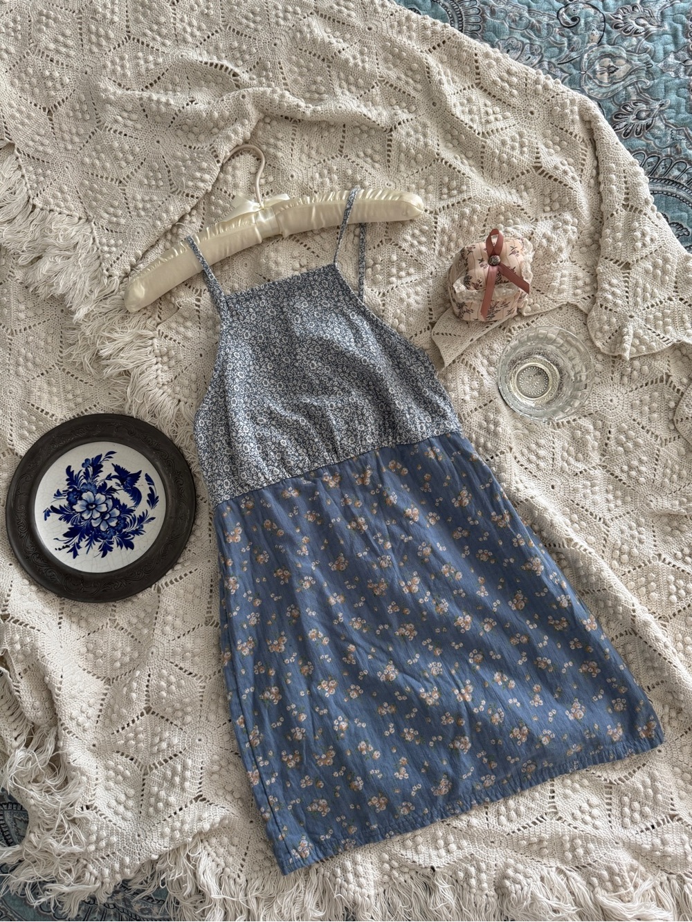 Vintage American Eagle Outfitters Blue Floral Mini Dress